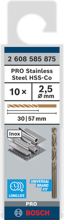 Bộ mũi khoan Bosch PRO bằng thép không gỉ HSS-Co 2.5 mm.