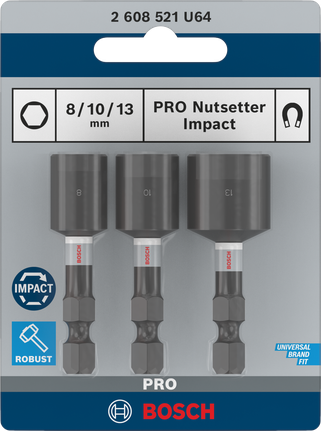 PRO Nutsetter Impact, 8 x 50, 10 x 50, 13 x 50 mm, 3 chiếc Bộ dụng cụ vặn đai ốc Bosch PRO 8/10/13 mm.