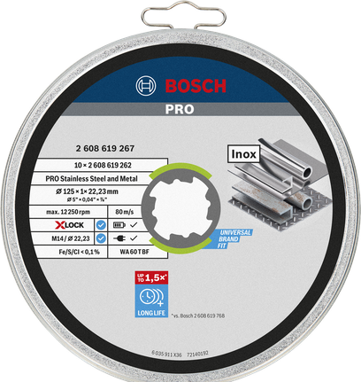 Đĩa cắt bằng thép không gỉ Bosch PRO 125×1×22,23 mm.