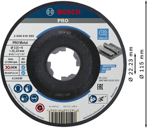 Đĩa mài kim loại liên kết Bosch PRO 115mm X-Lock.
