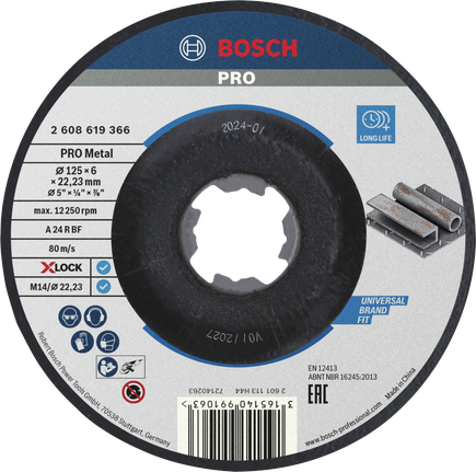 Đĩa mài kim loại liên kết Bosch PRO X-Lock 125mm.