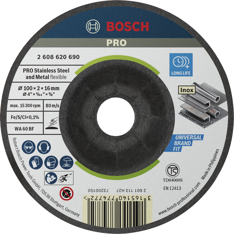 Đĩa mài bán linh hoạt Bosch PRO dành cho thép không gỉ.