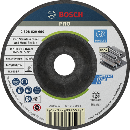 Đĩa mài bán linh hoạt Bosch PRO dành cho thép không gỉ.