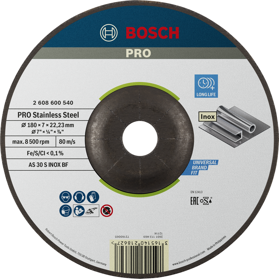 Đĩa mài thép không gỉ Bosch PRO, 180 mm dành cho Inox.