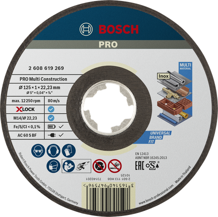 Đá cắt X-Lock PRO Multi Material, 125 x 1 x 22,23 mm Đĩa cắt Bosch PRO Multi Material X-Lock 125 mm.