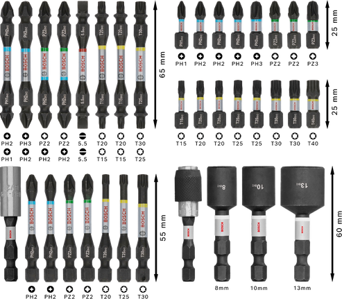 Bộ mũi vít Bosch PRO Impact 36 chiếc, mã màu.