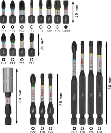 Bộ mũi vít Bosch PRO Impact 20 chiếc, mã màu.