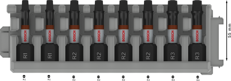 Bộ 8 mũi khoan Bosch PRO R Impact Bits, chiều dài 55 mm.