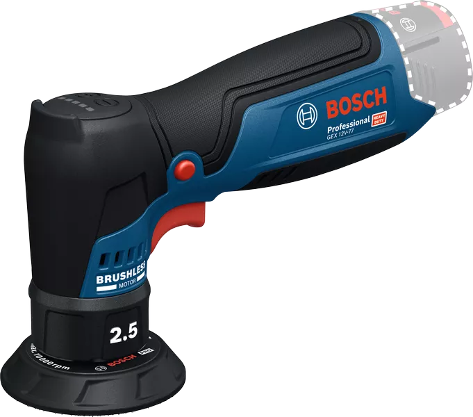 Máy chà nhám quỹ đạo ngẫu nhiên Bosch GEX 12V-77 có động cơ không chổi than.