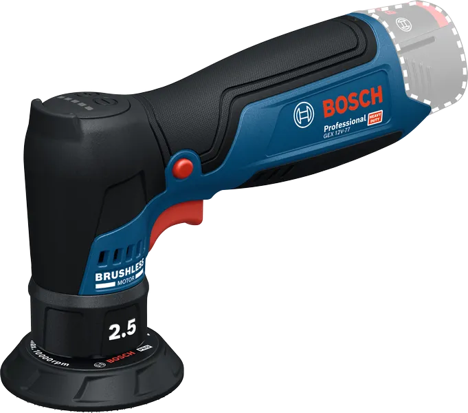 Máy chà nhám quỹ đạo ngẫu nhiên Bosch GEX 12V-77 có động cơ không chổi than.