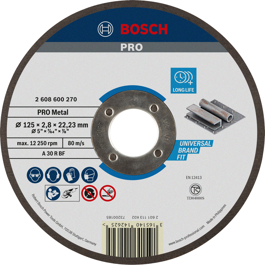 Đĩa cắt kim loại Bosch PRO 125 mm cho tuổi thọ cao.