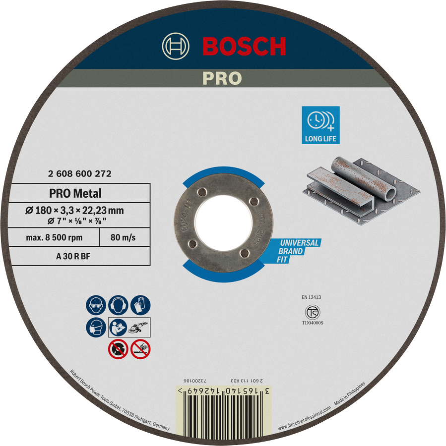 Đĩa cắt kim loại Bosch PRO 180 x 3 x 22,23 mm, tuổi thọ cao.