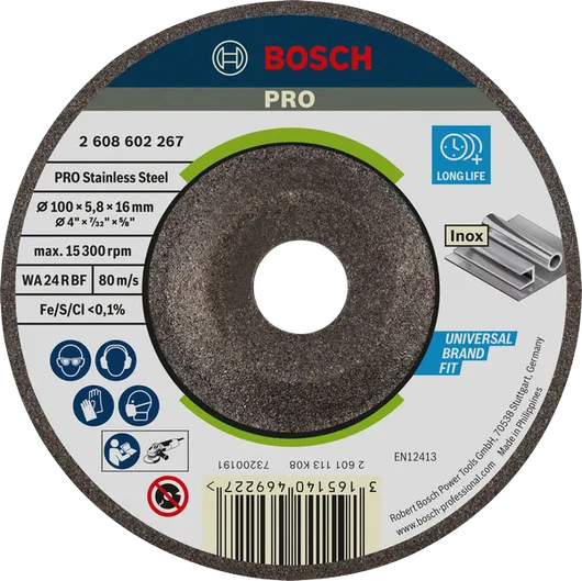 Đĩa mài liên kết PRO Stainless Steel Đĩa mài bằng thép không gỉ Bosch PRO, 100 mm WA 24 R BF.