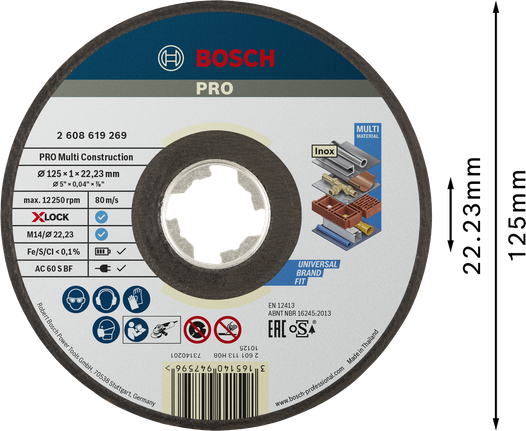 Đá cắt X-Lock PRO Multi Material, 125 x 1 x 22,23 mm Đĩa cắt Bosch PRO Multi Material X-Lock 125mm.