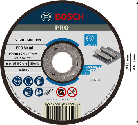 Đĩa cắt liên kết kim loại Bosch PRO 100 x 2.5 x 16 mm.