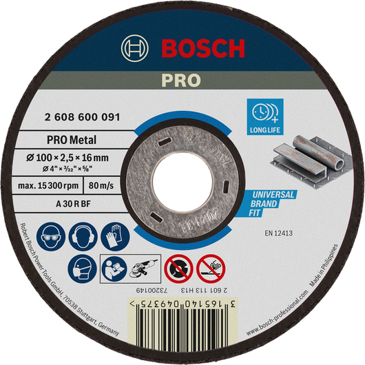 Đá cắt liên kết PRO Metal Đĩa cắt kim loại Bosch PRO 100 x 2,5 x 16 mm tuổi thọ cao.