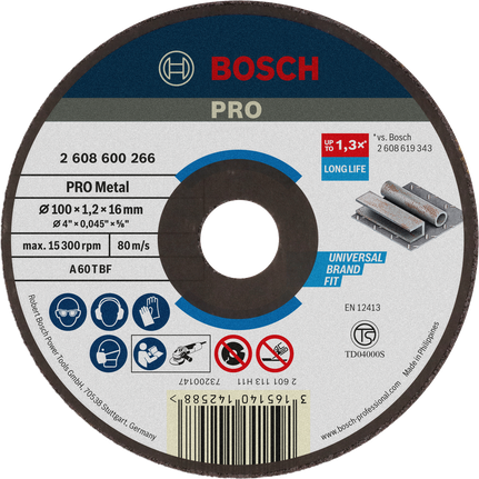 Đĩa cắt liên kết kim loại Bosch PRO 100 x 1.2 x 16 mm.
