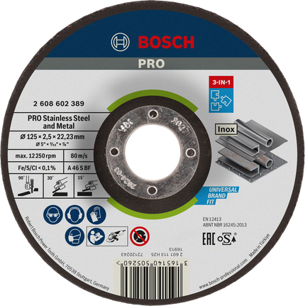 Đĩa 3 trong 1 PRO Stainless Steel and Metal, 125 x 2,5 x 22,23 mm Đĩa Bosch PRO bằng thép không gỉ và kim loại 3 trong 1 125mm.