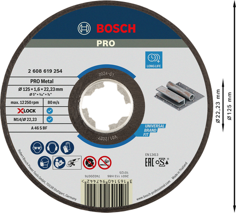 Đá cắt liên kết PRO Metal, 125 x 1,6 x 22,23 mm, X-Lock Đĩa cắt kim loại liên kết Bosch PRO X-Lock 125mm.