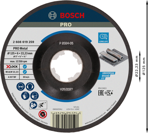 Đĩa mài kim loại liên kết Bosch PRO 125mm X-LOCK.