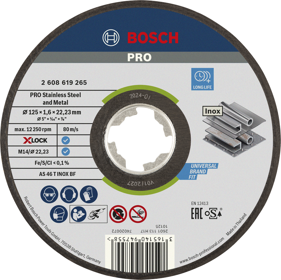 Đĩa cắt thép không gỉ Bosch PRO X-Lock 125 mm.