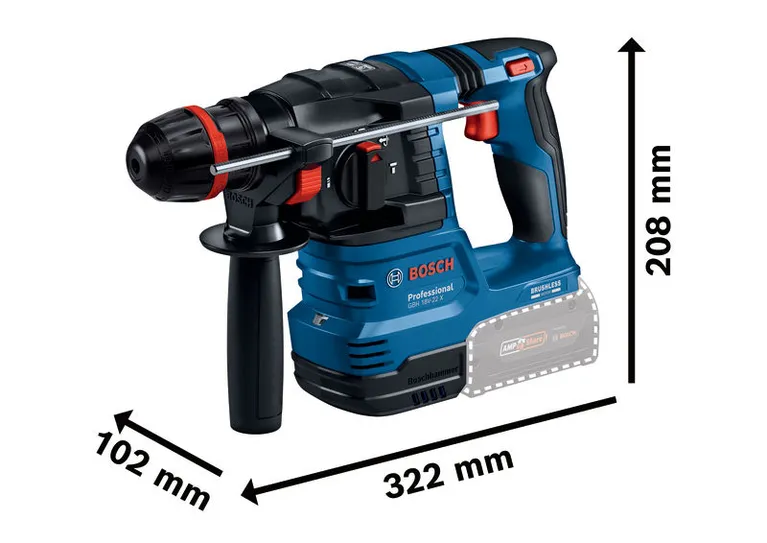 Máy khoan búa quay Bosch GBH 18V-22 X có nhiều kích thước.