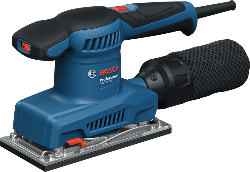 Máy chà nhám quỹ đạo Bosch GSS 20-18 có hộp chứa bụi.