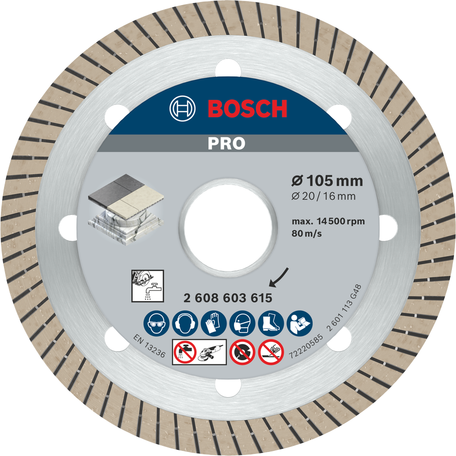 Đĩa kim cương gốm Bosch PRO, 105 mm để cắt gạch.