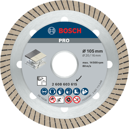 Đĩa kim cương gốm Bosch PRO, 105 mm để cắt gạch.