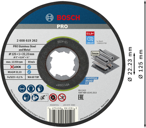 Đĩa cắt X-Lock bằng thép không gỉ Bosch PRO 125 mm.