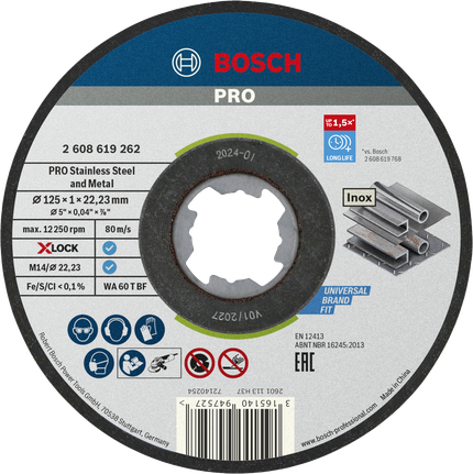 Đĩa cắt kim loại và thép không gỉ Bosch PRO, X-Lock.