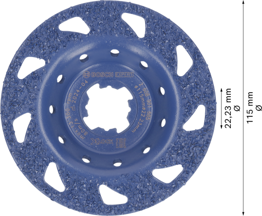 Đầu mài carbide EXPERT Multi Material Medium, Dạng phẳng, X-LOCK, 115 mm, 22,23 mm Đầu mài cacbua đa vật liệu Bosch EXPERT, phẳng 115 mm.