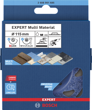 Đầu mài carbide EXPERT Multi Material Medium, Dạng phẳng, X-LOCK, 115 mm, 22,23 mm Đầu mài đa vật liệu Bosch EXPERT 115 mm.
