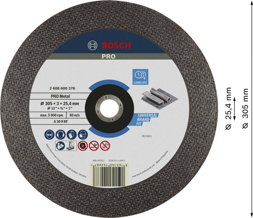 Đá cắt PRO Metal, 305 x 3 x 25,4 mm Đĩa cắt kim loại Bosch PRO 305 x 3 x 25,4 mm.