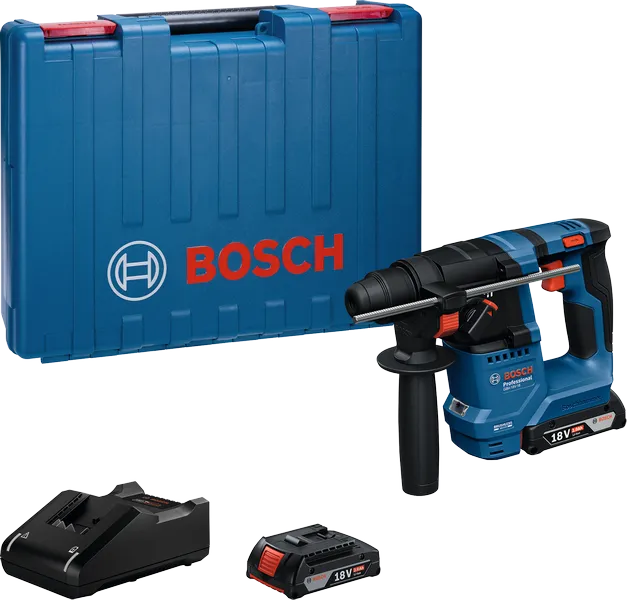 Máy khoan búa quay Bosch GBH 18V-18 có hộp đựng và pin.