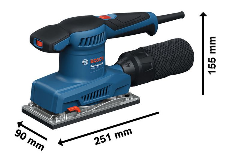 Máy chà nhám quỹ đạo Bosch GSS 20-18 có túi đựng bụi.