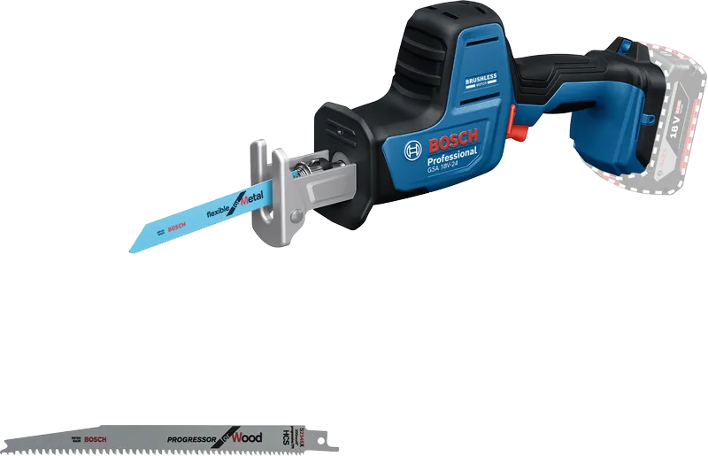 Máy cưa lọng dùng pin Bosch GSA 18V-24 có hai lưỡi cưa.