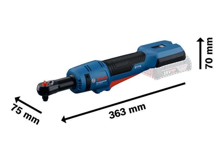Cờ lê vặn vít dùng pin Bosch GRC 18V-60 có kích thước.