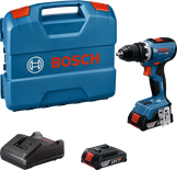 Bộ máy khoan Bosch GSR 18V-65 kèm pin và bộ sạc.
