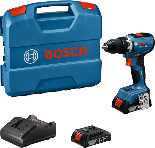 Bộ máy khoan Bosch GSR 18V-65 kèm pin và bộ sạc.