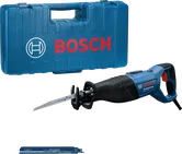 Máy cưa lọng Bosch GSA 12-30 có hộp và lưỡi cưa.