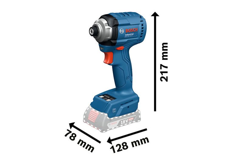 Máy vặn vít dùng pin Bosch IDR 18V-125 T, cao 217 mm.