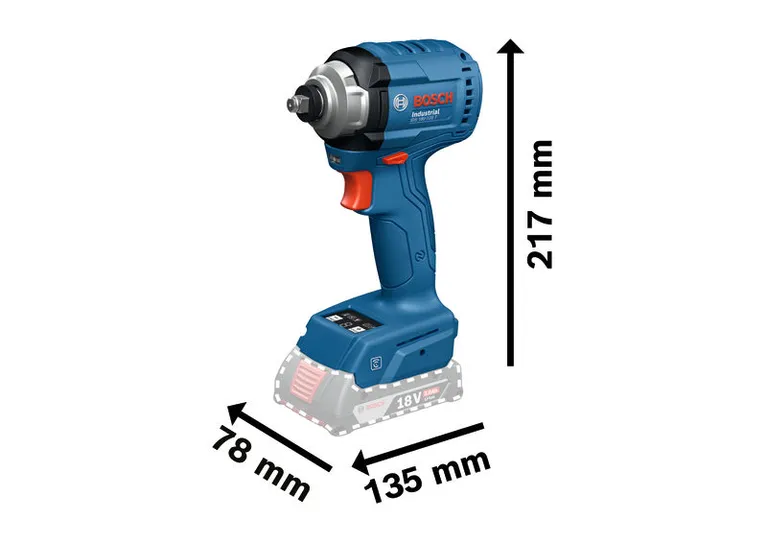 Máy vặn vít dùng pin Bosch IDS 18V-125 T, chiều cao 217 mm.