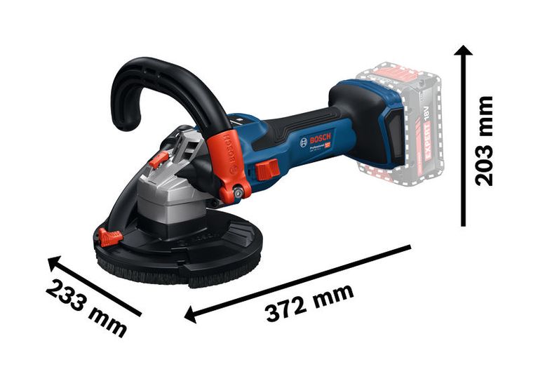 Máy mài bê tông Bosch GBR 18V-15 S có nhiều kích thước.