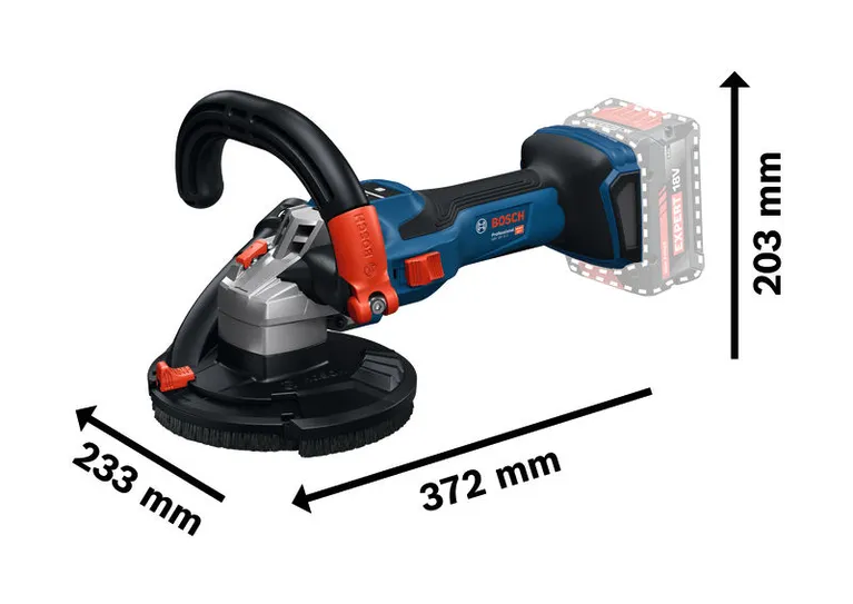 Máy mài bê tông Bosch GBR 18V-15 S có nhiều kích thước.