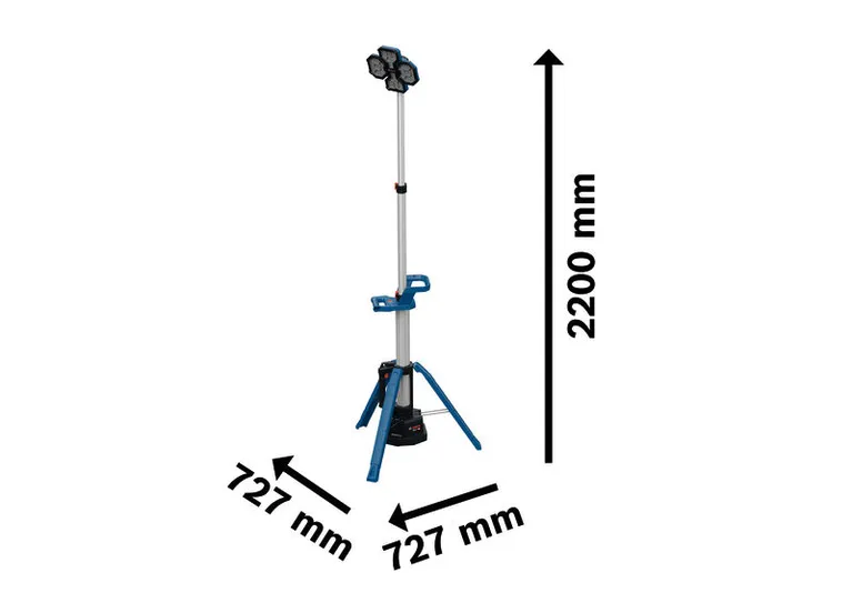 Đèn làm việc không dây Bosch GLT18V-5000, chân máy cao 2200 mm.