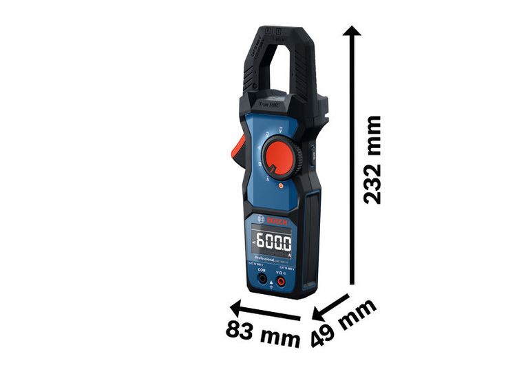 Đồng hồ kẹp Bosch GMC 600-15 có màn hình hiển thị kỹ thuật số.