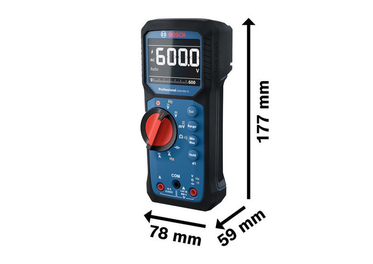Đồng hồ vạn năng kỹ thuật số Bosch GDM 600-15 có màn hình lớn.