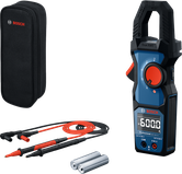 Bộ kẹp đo kỹ thuật số Bosch có dây đo, hộp đựng và pin AA.
