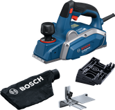 Máy bào Bosch GHO 16-82 có túi đựng bụi và phụ kiện.